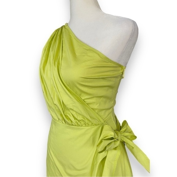 New Missguided Lime Green One Shoulder Tie Side Mini Dress Size 0 - Picture 7 of 16